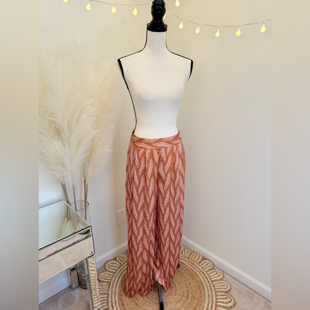 🌾 Hutch Silky Terracotta Patterned Wide Leg Pants